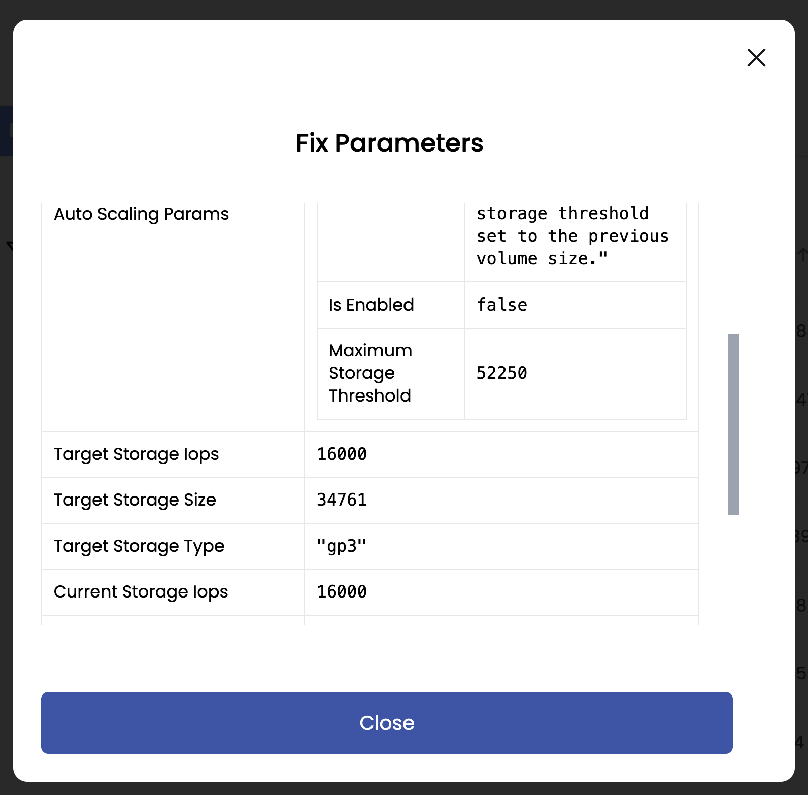 CloudFix screenshot: Fix Parameters